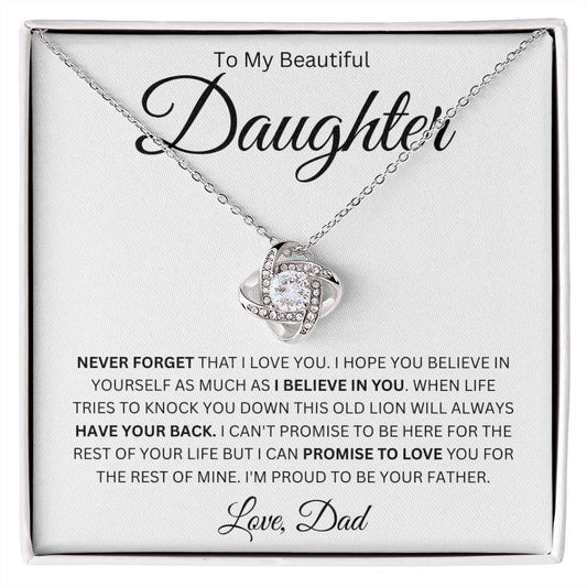 To My Daughter - I Promise To Love You - Love Knot Necklace